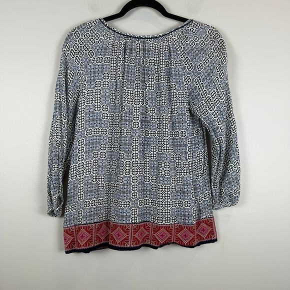 Anthropologie Fleur Bleue Top Women Small Multicolor Printed Blouse Boho Artsy - Picture 3 of 8